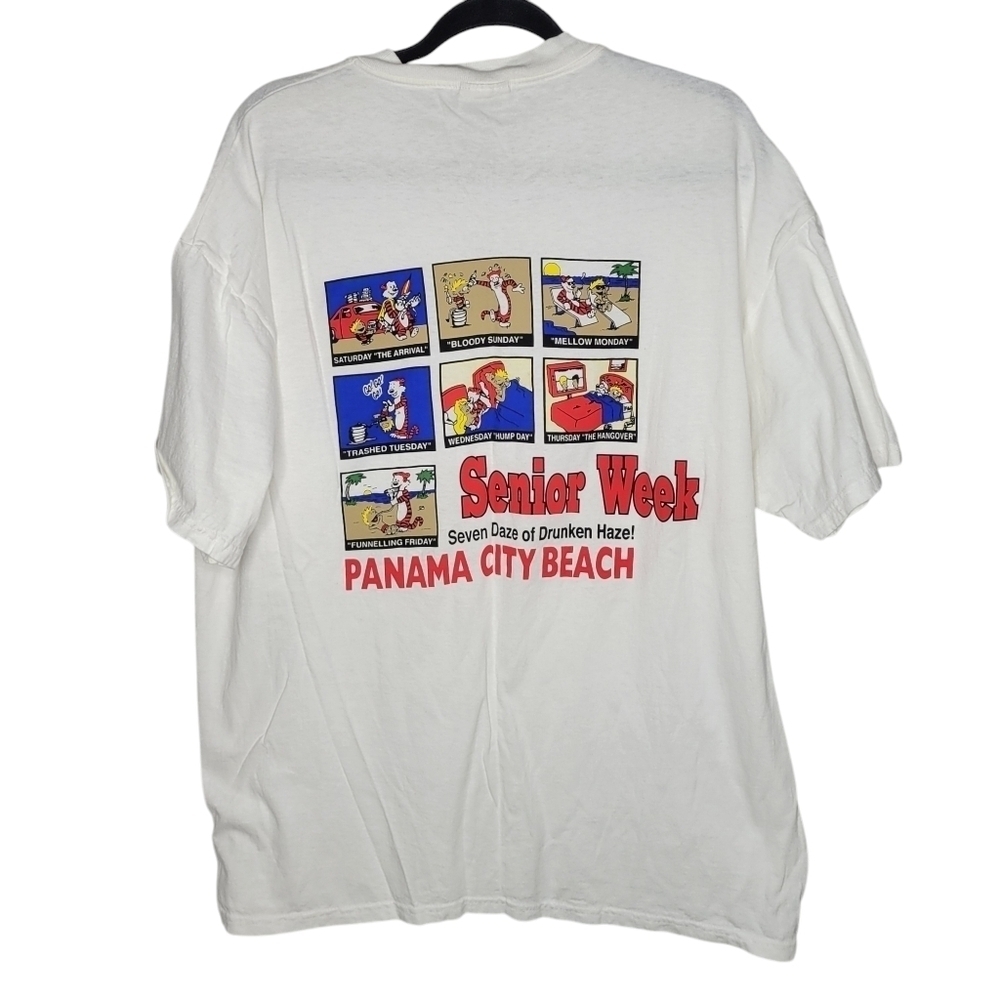 Vintage 90s Calvin and Hobbes Spring Break Panama City Beach T-Shirt Size XL